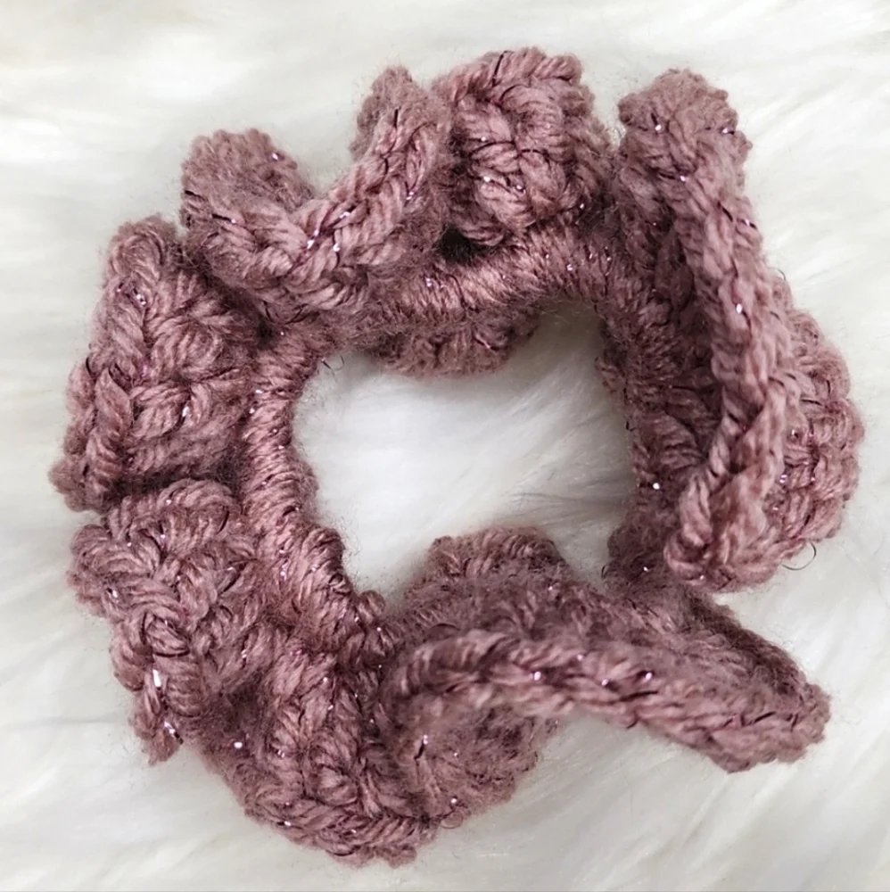 Handmade Textured Crocheted Scrunchies Ponytail Holder Hair Tie Set Of 2 - New
